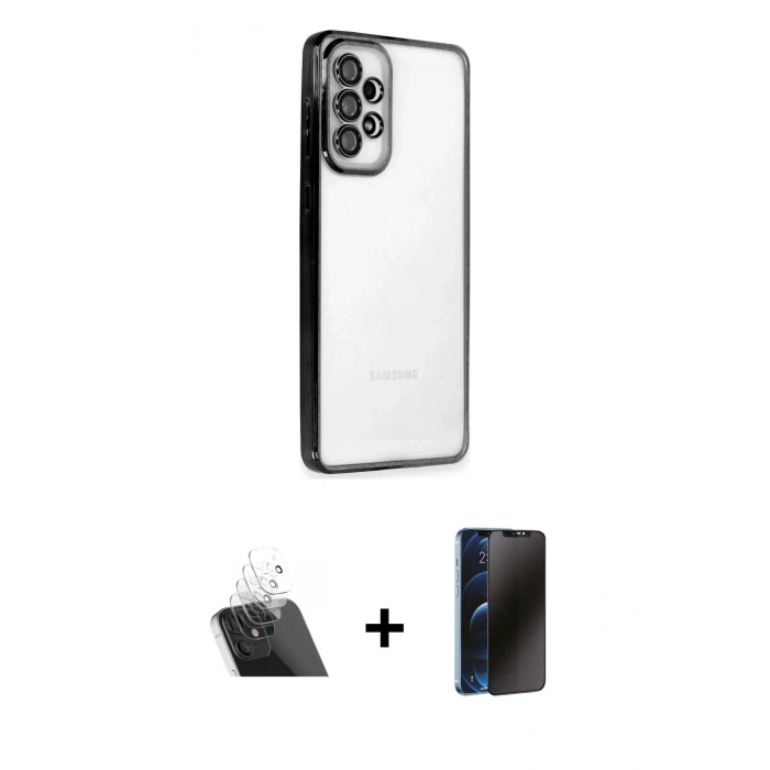 MARSİLYAN™- Galaxy A53 5G Kılıf Vadi Minimal - Siyah 3D Antistatik Hayalet Cam Ekran Koruyucu + Kamera Lens Koruma Cam - SF