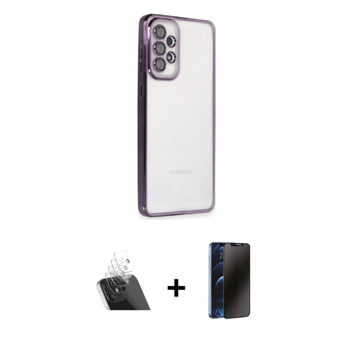 MARSİLYAN™- Galaxy A53 5G Kılıf Vadi Minimal - Siyah 3D Antistatik Hayalet Cam Ekran Koruyucu + Kamera Lens Koruma Cam - SF