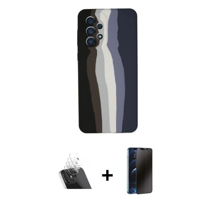 MARSİLYAN™- Galaxy A53 5G Kılıf Yadigar Çizgi - Siyah 3D Antistatik Hayalet Cam Ekran Koruyucu + Kamera Lens Koruma Cam - SF