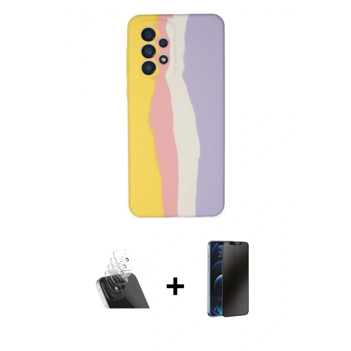 MARSİLYAN™- Galaxy A53 5G Kılıf Yadigar Çizgi - Siyah 3D Antistatik Hayalet Cam Ekran Koruyucu + Kamera Lens Koruma Cam - SF