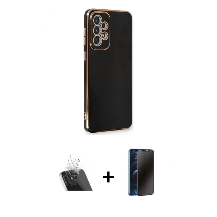 MARSİLYAN™- Galaxy A53 5G Kılıf Yankı Serisi - Siyah 3D Antistatik Hayalet Cam Ekran Koruyucu + Kamera Lens Koruma Cam - SF