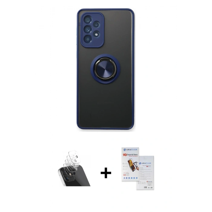 MARSİLYAN™- Galaxy A53 5G Kılıf Yörünge Çizgi - Siyah Seramik Nano Ekran Koruyucu + Kamera Lens Koruma Cam - SF