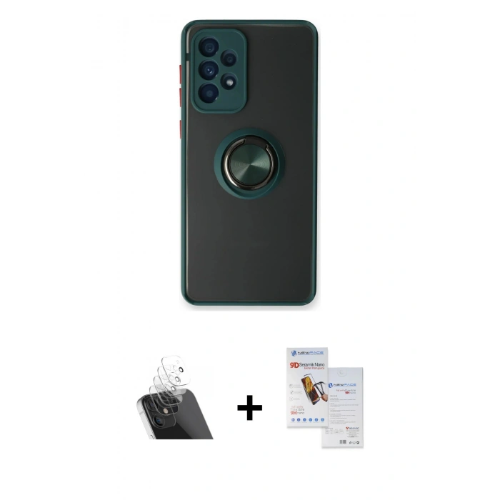 MARSİLYAN™- Galaxy A53 5G Kılıf Yörünge Çizgi - Siyah Seramik Nano Ekran Koruyucu + Kamera Lens Koruma Cam - SF
