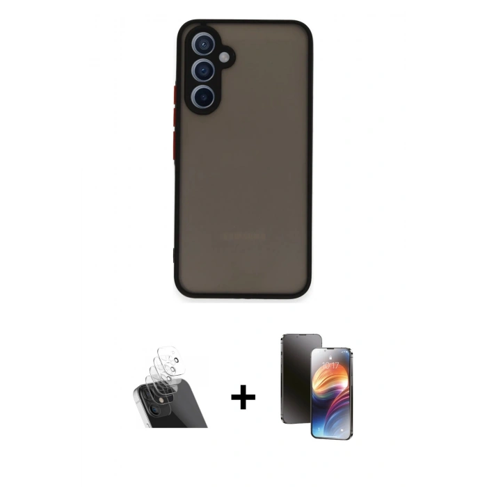 MARSİLYAN™- Galaxy A54 5G Kılıf Ahenk Çizgi Serisi - Siyah 3D Antistatik Mat Seramik Nano Ekran Koruyucu + Kamera Lens Koruma Cam - SF
