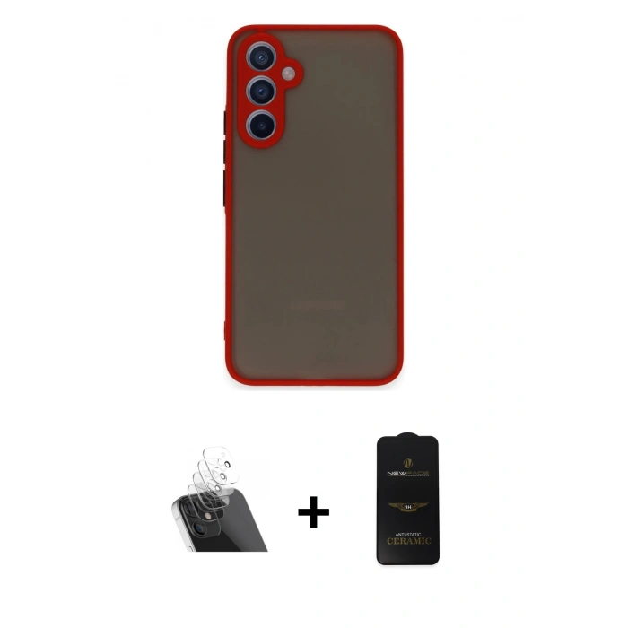 MARSİLYAN™- Galaxy A54 5G Kılıf Ahenk Çizgi Serisi - Siyah 6D Antistatik Mat Seramik Hayalet Nano Ekran Koruyucu + Kamera Lens Koruma Cam - SF