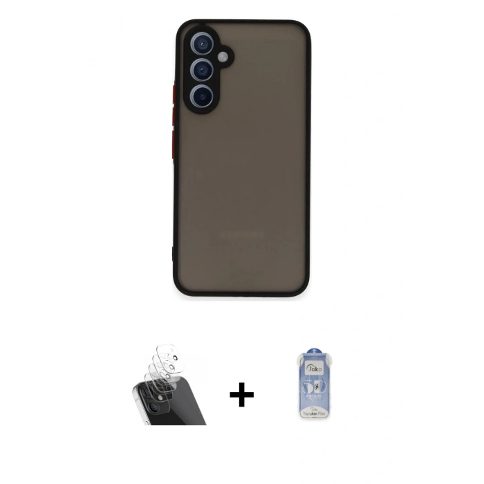 MARSİLYAN™- Galaxy A54 5G Kılıf Ahenk Çizgi Serisi - Siyah Joko Magic 5D Cam + Şeffaf Kamera Lens Koruma Cam