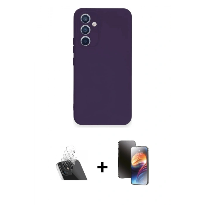 MARSİLYAN™- Galaxy A54 5G Kılıf Ahenk Serisi - Siyah 3D Antistatik Mat Seramik Nano Ekran Koruyucu + Kamera Lens Koruma Cam - SF