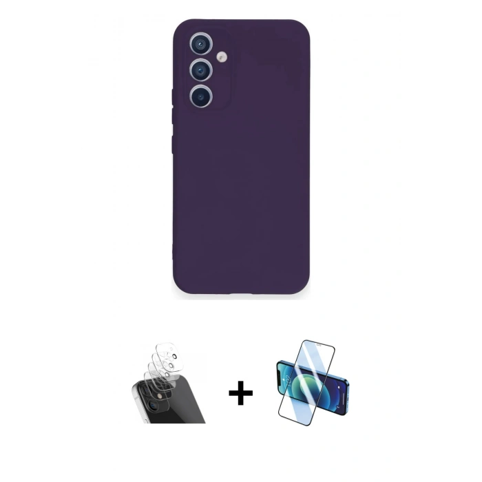 MARSİLYAN™- Galaxy A54 5G Kılıf Ahenk Serisi - Siyah 3D Antistatik Seramik Nano Ekran Koruyucu + Kamera Lens Koruma Cam - SF