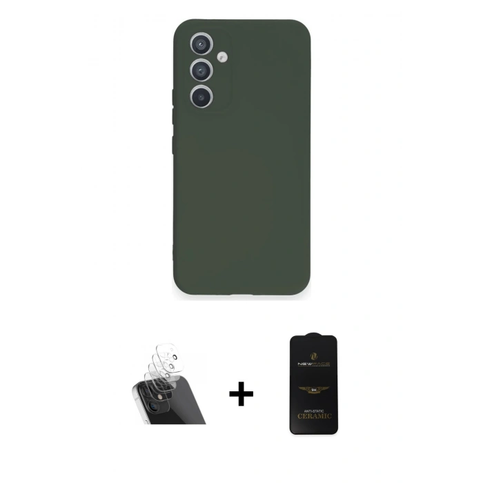MARSİLYAN™- Galaxy A54 5G Kılıf Ahenk Serisi - Siyah 6D Antistatik Mat Seramik Hayalet Nano Ekran Koruyucu + Kamera Lens Koruma Cam - SF