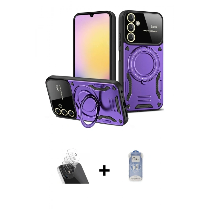 MARSİLYAN™- Galaxy A54 5G Kılıf Kıvılcım Modern Serisi - Siyah Joko Magic 5D Cam + Şeffaf Kamera Lens Koruma Cam