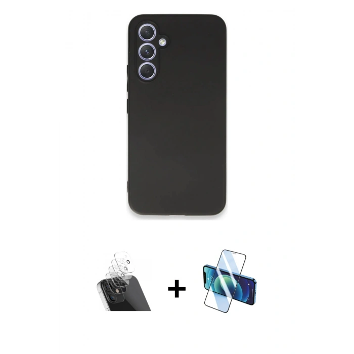 MARSİLYAN™- Galaxy A54 5G Kılıf Kozmos Yansıma Özel Seri - Siyah 3D Antistatik Cam Ekran Koruyucu + Kamera Lens Koruma Cam - SF