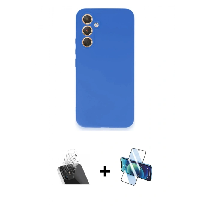 MARSİLYAN™- Galaxy A54 5G Kılıf Kozmos Yansıma Özel Seri - Siyah 3D Antistatik Cam Ekran Koruyucu + Kamera Lens Koruma Cam - SF