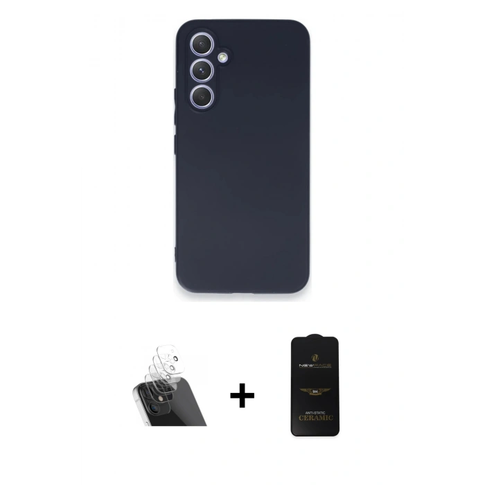 MARSİLYAN™- Galaxy A54 5G Kılıf Kozmos Yansıma Özel Seri - Siyah 6D Antistatik Mat Seramik Hayalet Nano Ekran Koruyucu + Kamera Lens Koruma Cam - SF