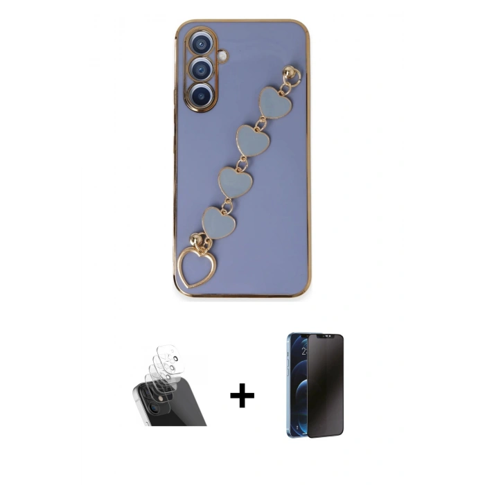 MARSİLYAN™- Galaxy A54 5G Kılıf Nova Işık Prime - Siyah 3D Antistatik Hayalet Cam Ekran Koruyucu + Kamera Lens Koruma Cam - SF