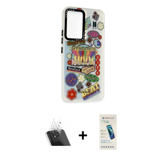 MARSİLYAN™- Galaxy A54 5G Kılıf Siluet Çizgi Koleksiyonu - Şeffaf Pasifik Cam Ekran Koruyucu + Kamera Lens Koruma Cam - SF