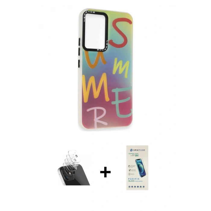 MARSİLYAN™- Galaxy A54 5G Kılıf Siluet Çizgi Koleksiyonu - Şeffaf Pasifik Cam Ekran Koruyucu + Kamera Lens Koruma Cam - SF
