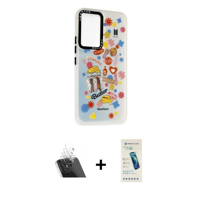 MARSİLYAN™- Galaxy A54 5G Kılıf Siluet Çizgi Koleksiyonu - Şeffaf Pasifik Cam Ekran Koruyucu + Kamera Lens Koruma Cam - SF