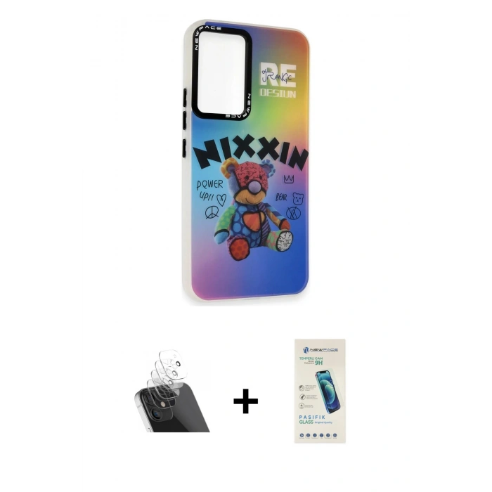 MARSİLYAN™- Galaxy A54 5G Kılıf Siluet Çizgi Koleksiyonu - Şeffaf Pasifik Cam Ekran Koruyucu + Kamera Lens Koruma Cam - SF