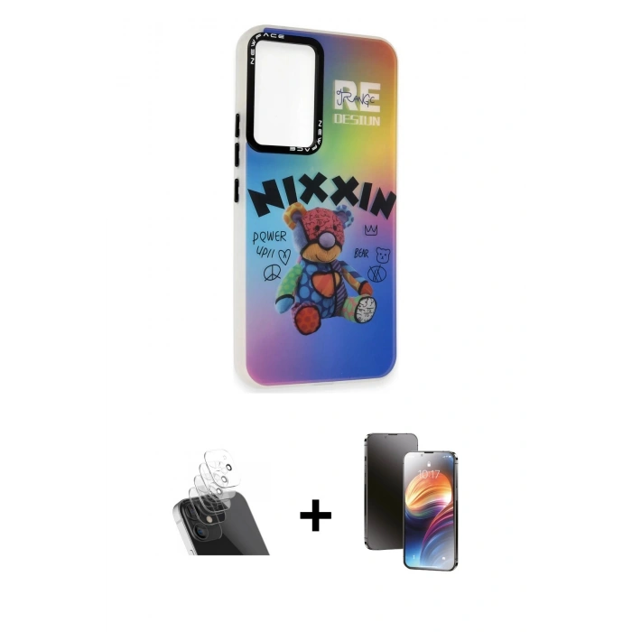 MARSİLYAN™- Galaxy A54 5G Kılıf Siluet Çizgi Koleksiyonu - Siyah 3D Antistatik Mat Seramik Nano Ekran Koruyucu + Kamera Lens Koruma Cam - SF