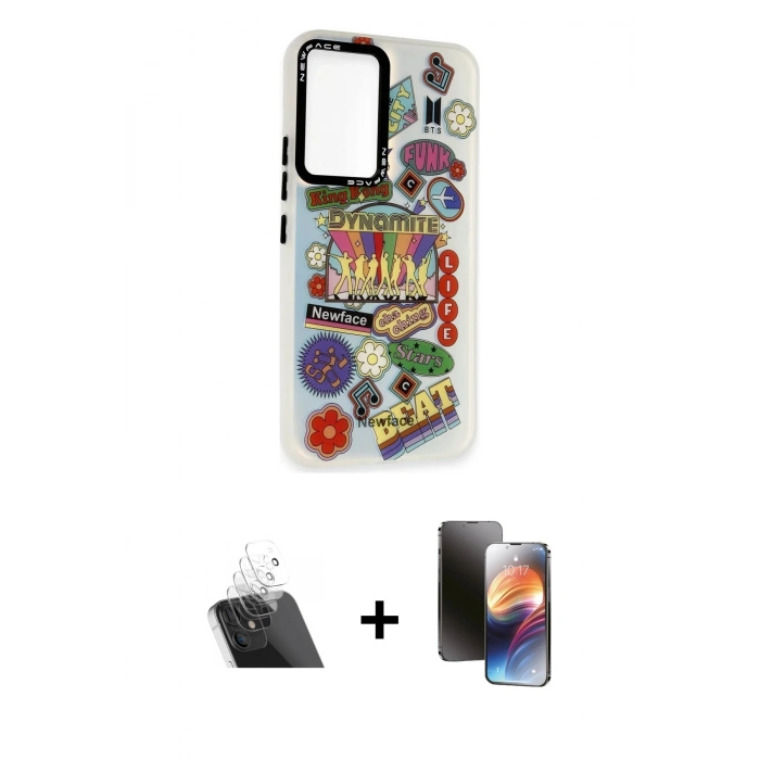 MARSİLYAN™- Galaxy A54 5G Kılıf Siluet Çizgi Koleksiyonu - Siyah 3D Antistatik Mat Seramik Nano Ekran Koruyucu + Kamera Lens Koruma Cam - SF