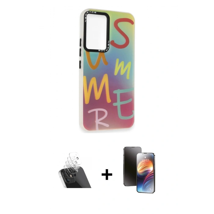 MARSİLYAN™- Galaxy A54 5G Kılıf Siluet Çizgi Koleksiyonu - Siyah 3D Antistatik Mat Seramik Nano Ekran Koruyucu + Kamera Lens Koruma Cam - SF