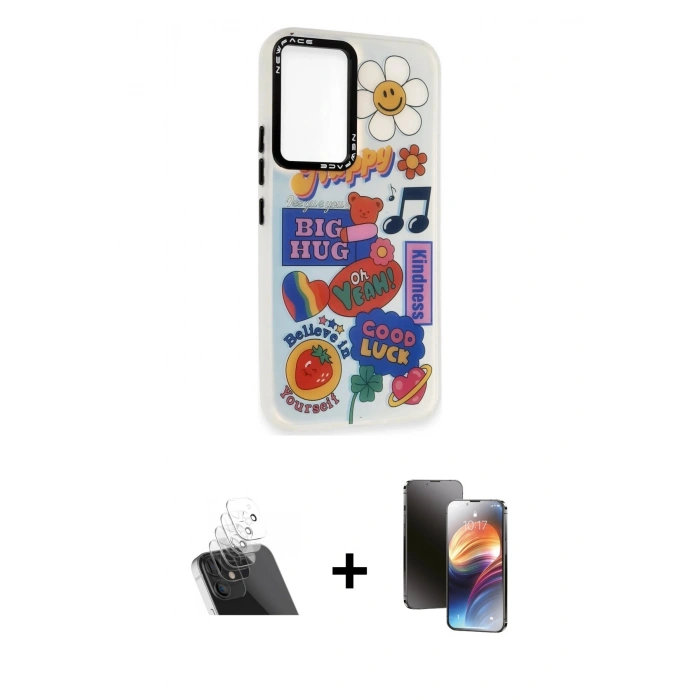 MARSİLYAN™- Galaxy A54 5G Kılıf Siluet Çizgi Koleksiyonu - Siyah 3D Antistatik Mat Seramik Nano Ekran Koruyucu + Kamera Lens Koruma Cam - SF