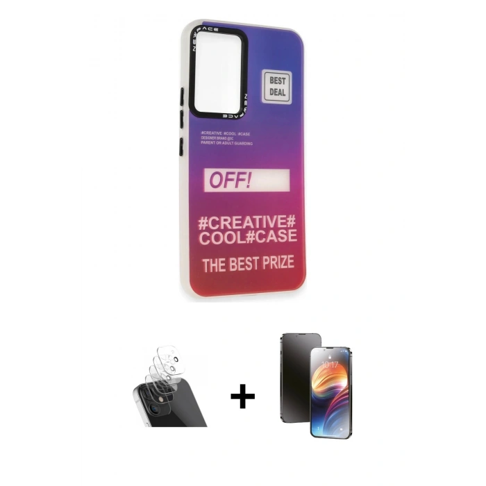 MARSİLYAN™- Galaxy A54 5G Kılıf Siluet Çizgi Koleksiyonu - Siyah 3D Antistatik Mat Seramik Nano Ekran Koruyucu + Kamera Lens Koruma Cam - SF