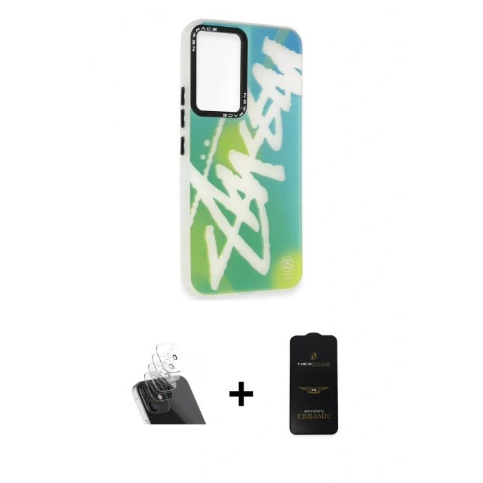 MARSİLYAN™- Galaxy A54 5G Kılıf Siluet Çizgi Koleksiyonu - Siyah 6D Antistatik Mat Seramik Hayalet Nano Ekran Koruyucu + Kamera Lens Koruma Cam - SF