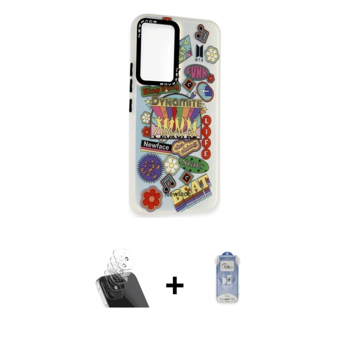 MARSİLYAN™- Galaxy A54 5G Kılıf Siluet Çizgi Koleksiyonu - Siyah Joko Magic 5D Cam + Şeffaf Kamera Lens Koruma Cam