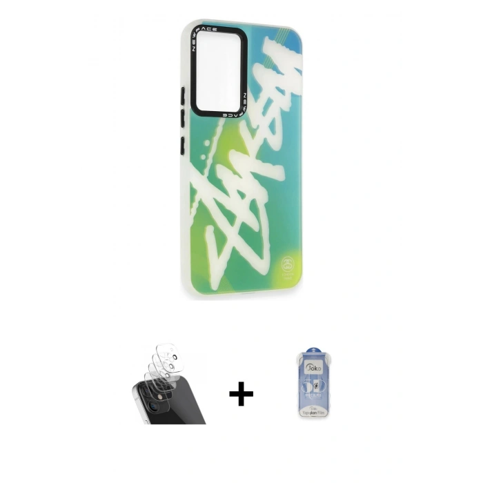 MARSİLYAN™- Galaxy A54 5G Kılıf Siluet Çizgi Koleksiyonu - Siyah Joko Magic 5D Cam + Şeffaf Kamera Lens Koruma Cam
