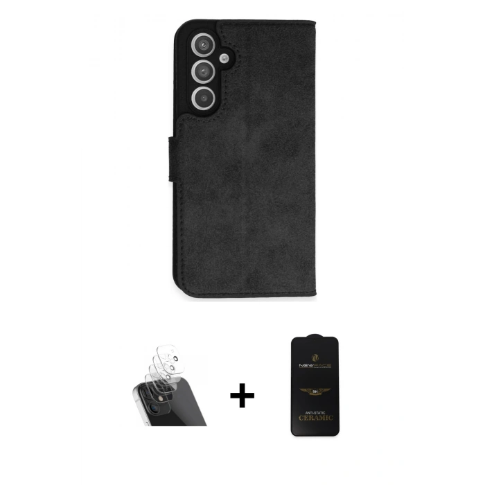 MARSİLYAN™- Galaxy A54 5G Kılıf Siluet Işık Serisi - Siyah 6D Antistatik Mat Seramik Hayalet Nano Ekran Koruyucu + Kamera Lens Koruma Cam - SF