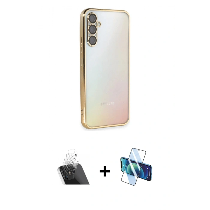 MARSİLYAN™- Galaxy A54 5G Kılıf Vadi Minimal - Siyah 3D Antistatik Cam Ekran Koruyucu + Kamera Lens Koruma Cam - SF
