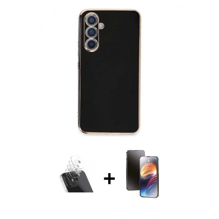 MARSİLYAN™- Galaxy A54 5G Kılıf Yankı Serisi - Siyah 3D Antistatik Mat Seramik Nano Ekran Koruyucu + Kamera Lens Koruma Cam - SF
