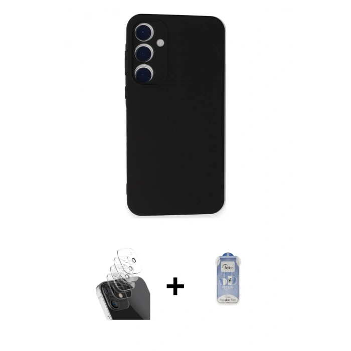 MARSİLYAN™- Galaxy A55 5G Kılıf Ahenk Serisi - Siyah Joko Magic 5D Cam + Şeffaf Kamera Lens Koruma Cam