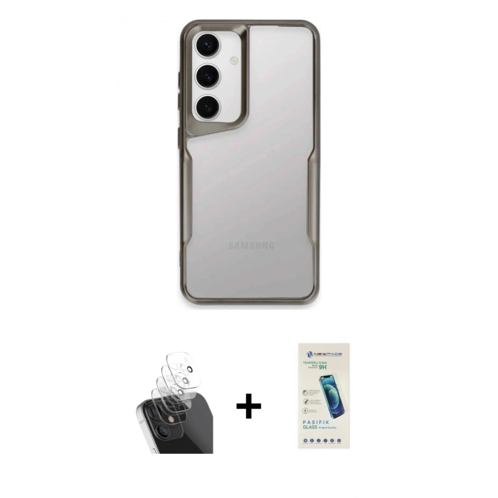 MARSİLYAN™- Galaxy A55 5G Kılıf Akış Çizgi Koleksiyonu - Şeffaf Pasifik Cam Ekran Koruyucu + Kamera Lens Koruma Cam - SF