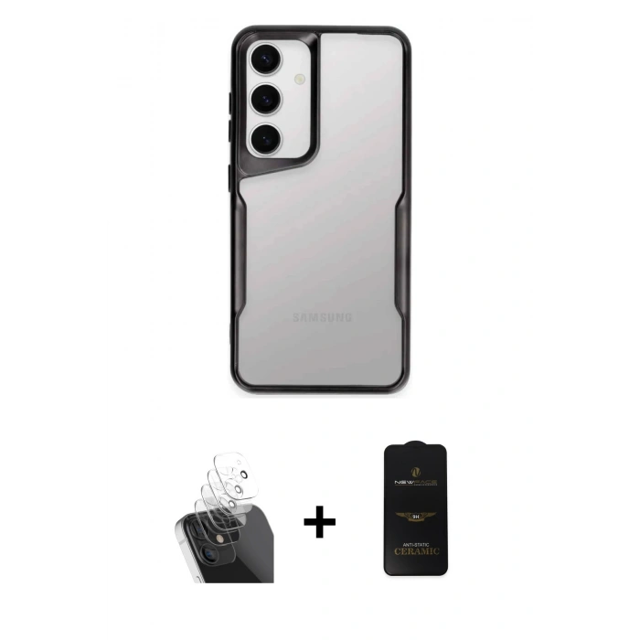 MARSİLYAN™- Galaxy A55 5G Kılıf Akış Çizgi Koleksiyonu - Siyah 6D Antistatik Mat Seramik Hayalet Nano Ekran Koruyucu + Kamera Lens Koruma Cam - SF