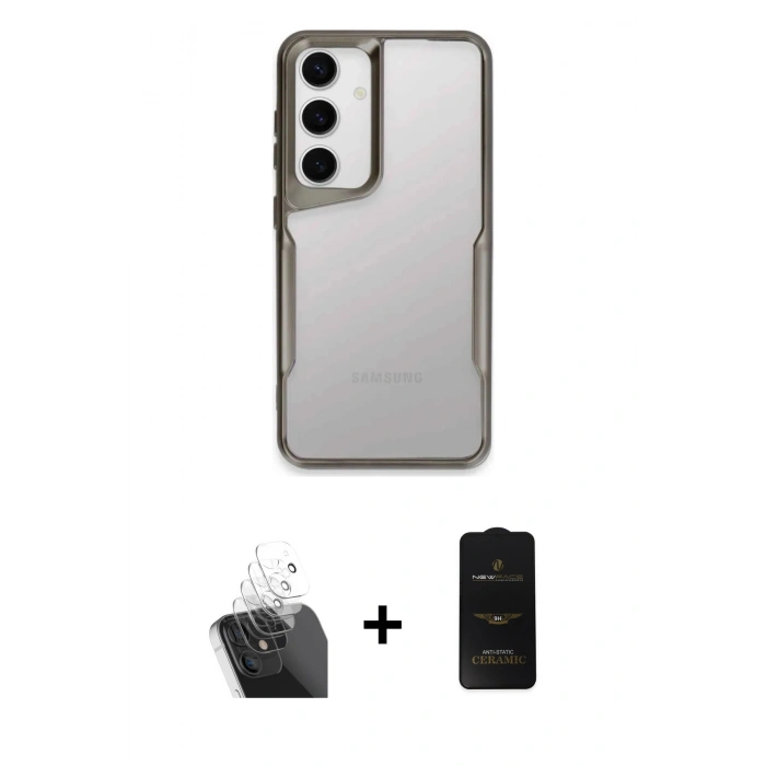 MARSİLYAN™- Galaxy A55 5G Kılıf Akış Çizgi Koleksiyonu - Siyah 6D Antistatik Mat Seramik Hayalet Nano Ekran Koruyucu + Kamera Lens Koruma Cam - SF