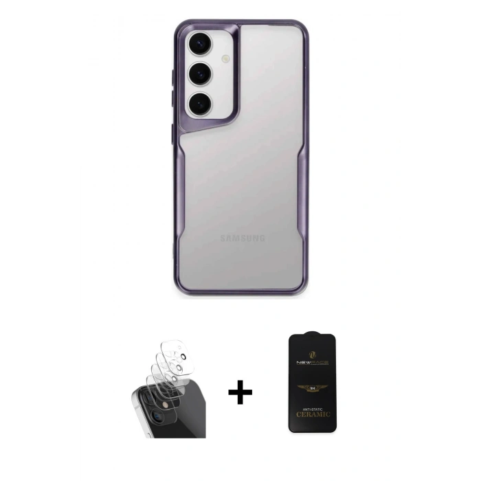 MARSİLYAN™- Galaxy A55 5G Kılıf Akış Çizgi Koleksiyonu - Siyah 6D Antistatik Mat Seramik Hayalet Nano Ekran Koruyucu + Kamera Lens Koruma Cam - SF