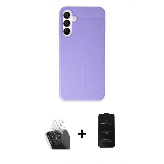 MARSİLYAN™- Galaxy A55 5G Kılıf Doruk Klasik Özel Seri - Siyah 6D Antistatik Mat Seramik Hayalet Nano Ekran Koruyucu + Kamera Lens Koruma Cam - SF