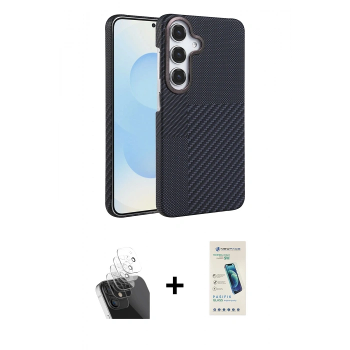 MARSİLYAN™- Galaxy A55 5G Kılıf Doruk Serisi - Şeffaf Pasifik Cam Ekran Koruyucu + Kamera Lens Koruma Cam - SF