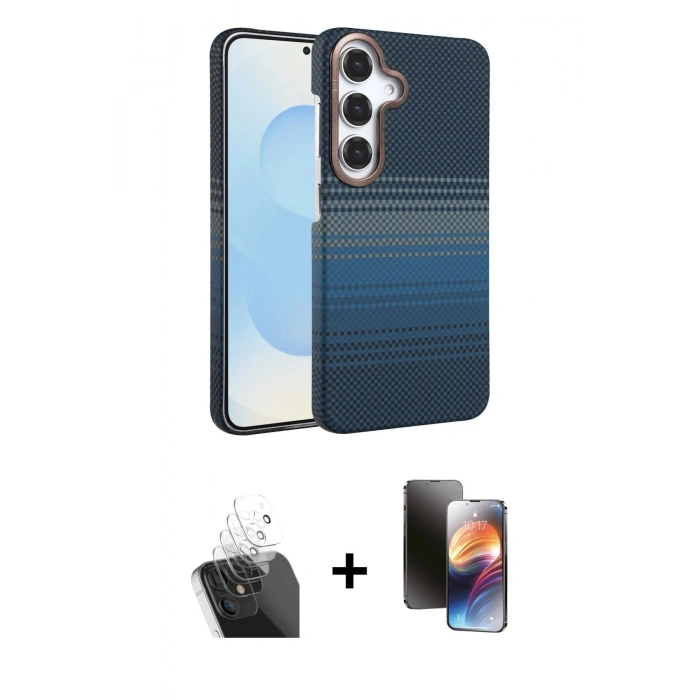 MARSİLYAN™- Galaxy A55 5G Kılıf Doruk Serisi - Siyah 3D Antistatik Mat Seramik Nano Ekran Koruyucu + Kamera Lens Koruma Cam - SF