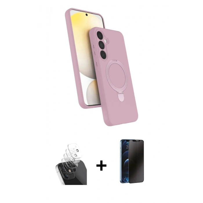 MARSİLYAN™- Galaxy A55 5G Kılıf İz Işık Koleksiyonu - Siyah 3D Antistatik Hayalet Cam Ekran Koruyucu + Kamera Lens Koruma Cam - SF