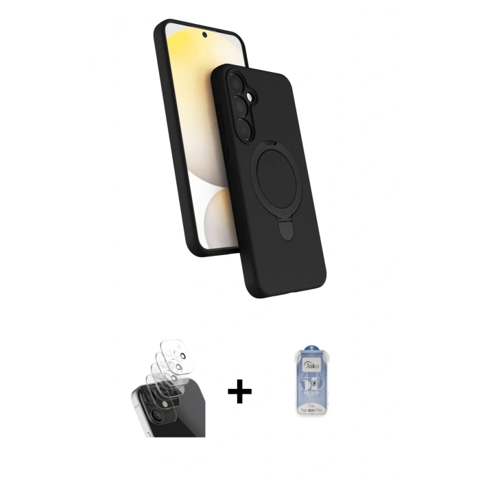 MARSİLYAN™- Galaxy A55 5G Kılıf İz Işık Koleksiyonu - Siyah Joko Magic 5D Cam + Kamera Lens Koruma Cam - SF