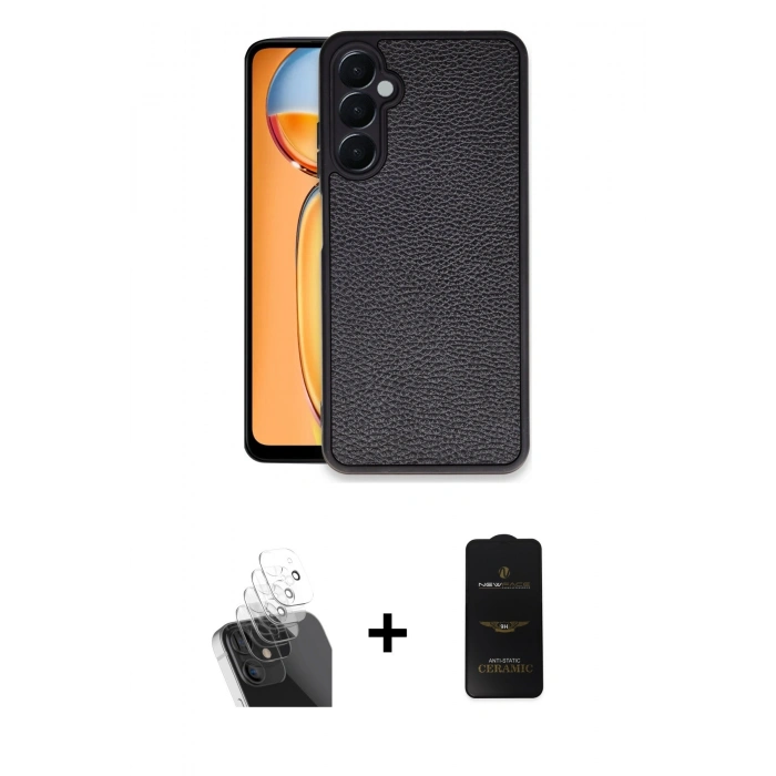 MARSİLYAN™- Galaxy A55 5G Kılıf Kıvılcım Işık Serisi - Siyah 6D Antistatik Mat Seramik Hayalet Nano Ekran Koruyucu + Kamera Lens Koruma Cam - SF
