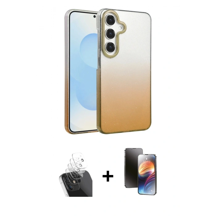 MARSİLYAN™- Galaxy A55 5G Kılıf Kıvılcım Minimal Özel Seri - Siyah 3D Antistatik Mat Seramik Nano Ekran Koruyucu + Şeffaf Kamera Lens Koruma Cam