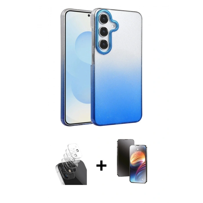 MARSİLYAN™- Galaxy A55 5G Kılıf Kıvılcım Minimal Özel Seri - Siyah 3D Antistatik Mat Seramik Nano Ekran Koruyucu + Şeffaf Kamera Lens Koruma Cam