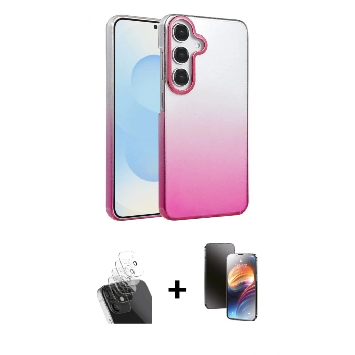 MARSİLYAN™- Galaxy A55 5G Kılıf Kıvılcım Minimal Özel Seri - Siyah 3D Antistatik Mat Seramik Nano Ekran Koruyucu + Şeffaf Kamera Lens Koruma Cam