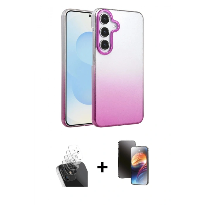 MARSİLYAN™- Galaxy A55 5G Kılıf Kıvılcım Minimal Özel Seri - Siyah 3D Antistatik Mat Seramik Nano Ekran Koruyucu + Şeffaf Kamera Lens Koruma Cam