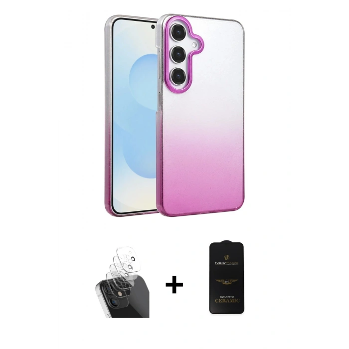 MARSİLYAN™- Galaxy A55 5G Kılıf Kıvılcım Minimal Özel Seri - Siyah 6D Antistatik Mat Seramik Hayalet Nano Ekran Koruyucu + Kamera Lens Koruma Cam - SF