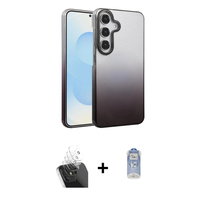 MARSİLYAN™- Galaxy A55 5G Kılıf Kıvılcım Minimal Özel Seri - Siyah Joko Magic 5D Cam + Kamera Lens Koruma Cam - SF